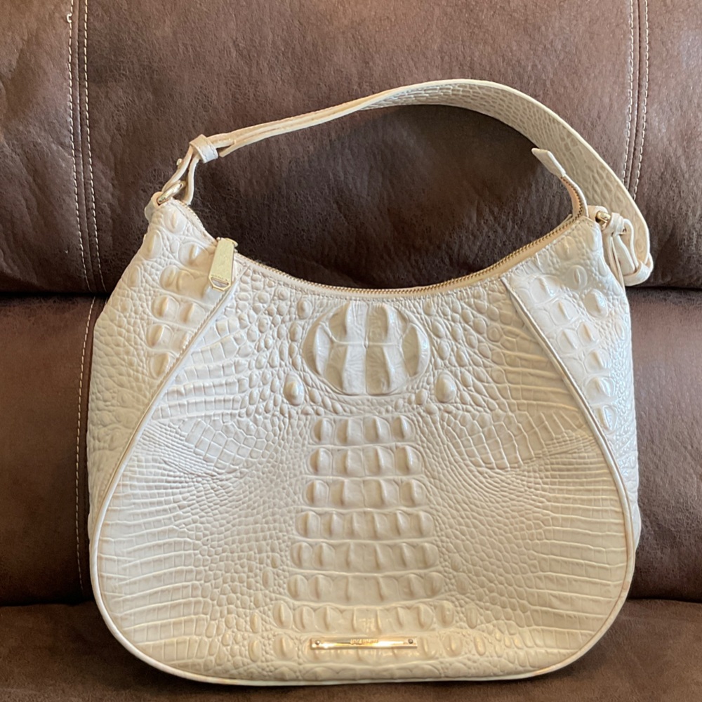 Brahmin Cream Crocodile-Embossed Shoulder Bag